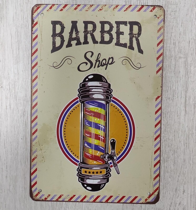 CARTEL METALICO VINTAGE BARBER SHOP 20X30