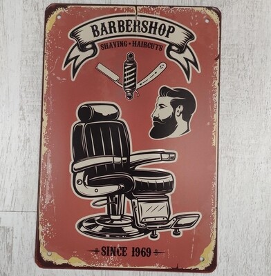 CARTEL METALICO VINTAGE BARBER SHOP 20X30