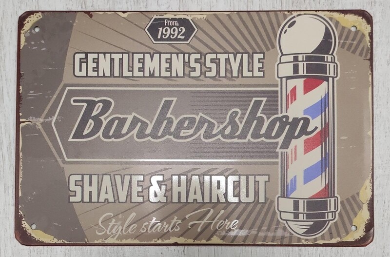 CARTEL METALICO VINTAGE BARBER SHOP 20X30