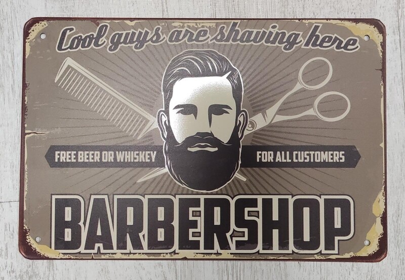 CARTEL METALICO VINTAGE BARBER SHOP 20X30