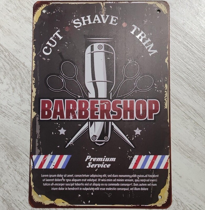 CARTEL METALICO VINTAGE BARBER SHOP 20X30