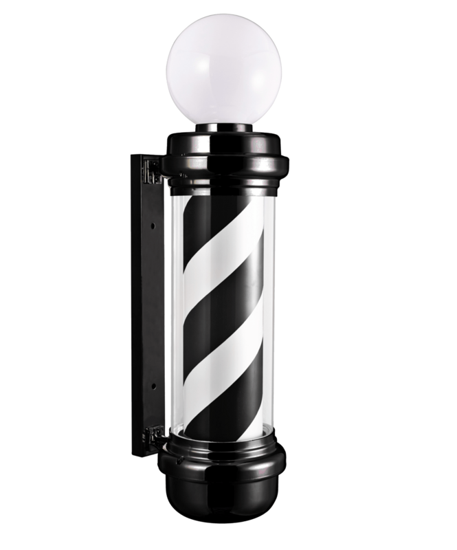 BARBER POLE CON BOLA NEGRO 84 x 23 x 31  EXTERIOR