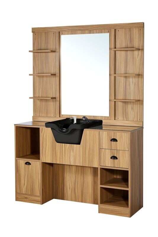 TOCADOR SHC CON ESPEJO Y ESTANTES CON LAVABO NEGRO TOCADOR SHC CON ESPEJO Y ESTANTES CON LAVABO NEGRO