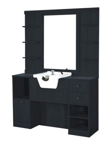 TOCADOR SHC CON ESPEJO Y ESTANTES NEGRO CON LAVABO BLANCO TOCADOR SHC CON ESPEJO Y ESTANTES NEGRO CON LAVABO BLANCO