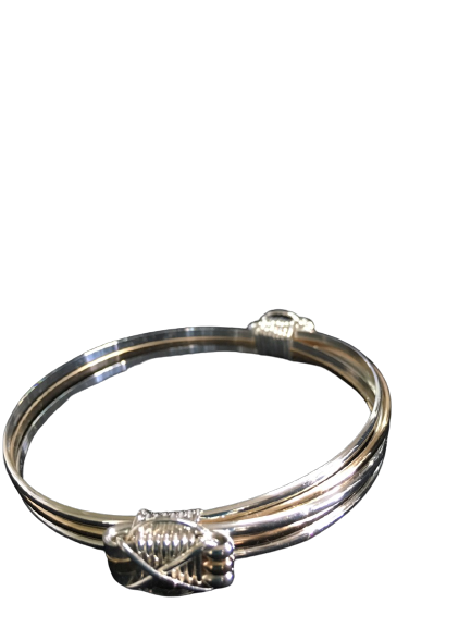 Elephant Hair Style Bracelet -  2 Silver 1 Gold Strand Bracelet With 2 Silver Knots