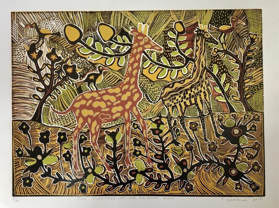Kuru Art - Two Giraffes in the Kalahari Bush