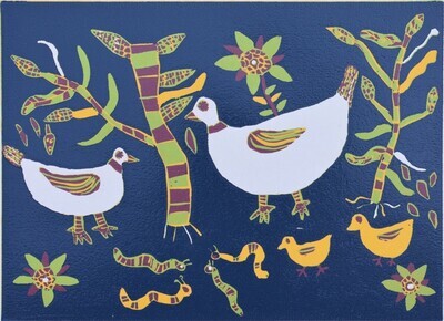 Kuru Art - Doves and Chicks Eating Worms