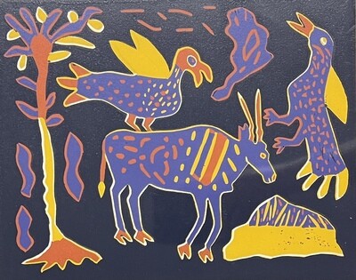 Kuru Art - Male Eland, Hornbill and Qoa-qoase