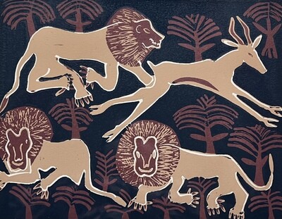 Kuru Art - Lions Killing A Springbok