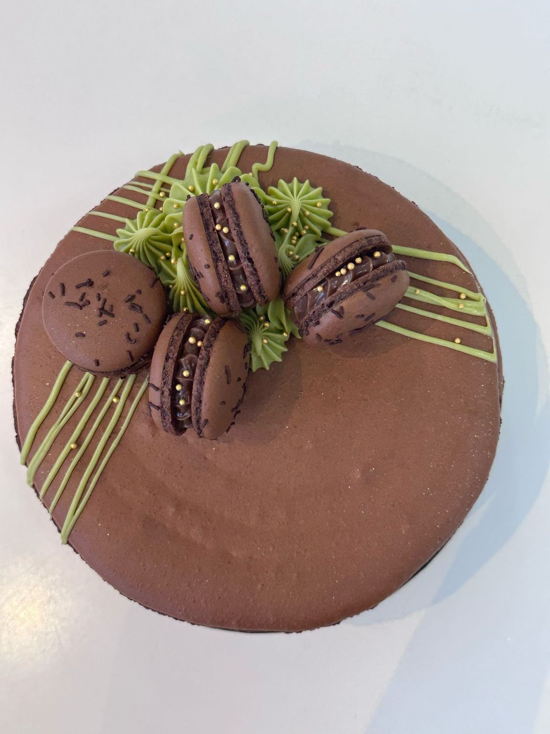 Dubai Chocolate Pistachio Macaron Cake
