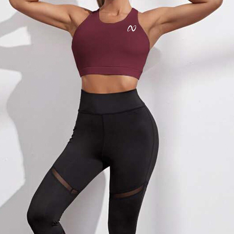 Light Support Letter Tape Criss Cross Back Sports Bra