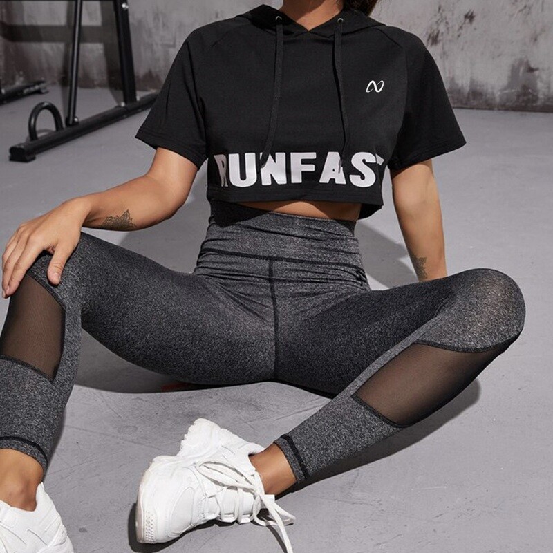 Letter Graphic Drawstring Hooded Sports Tee