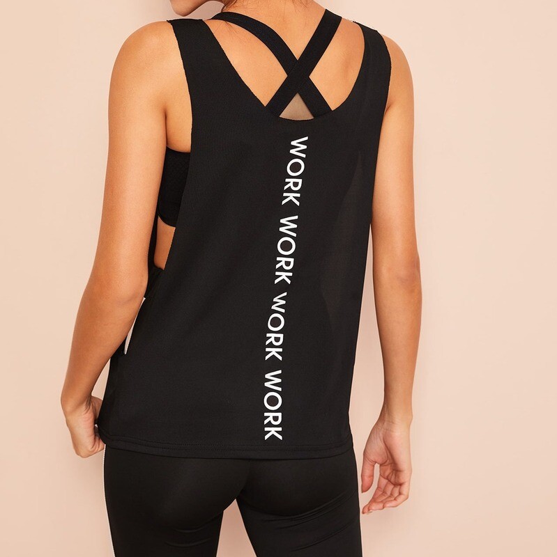 Slogan Graphic Low Side Tank Top