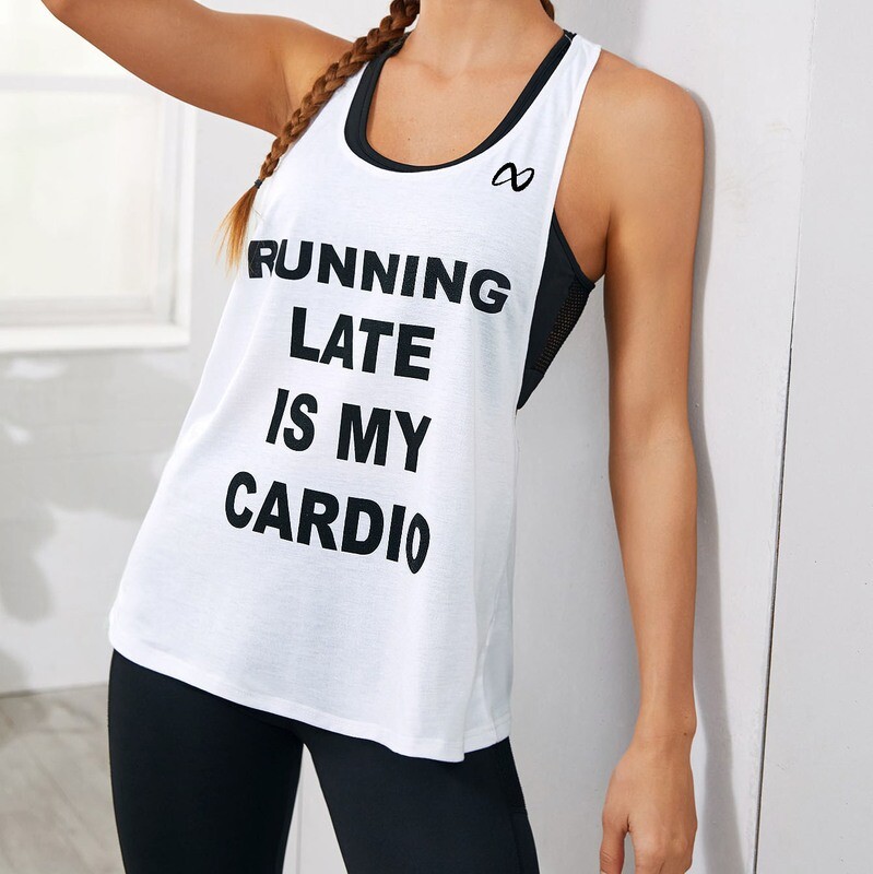 Slogan Graphic Racer Back Sports Tank Top Without Bra