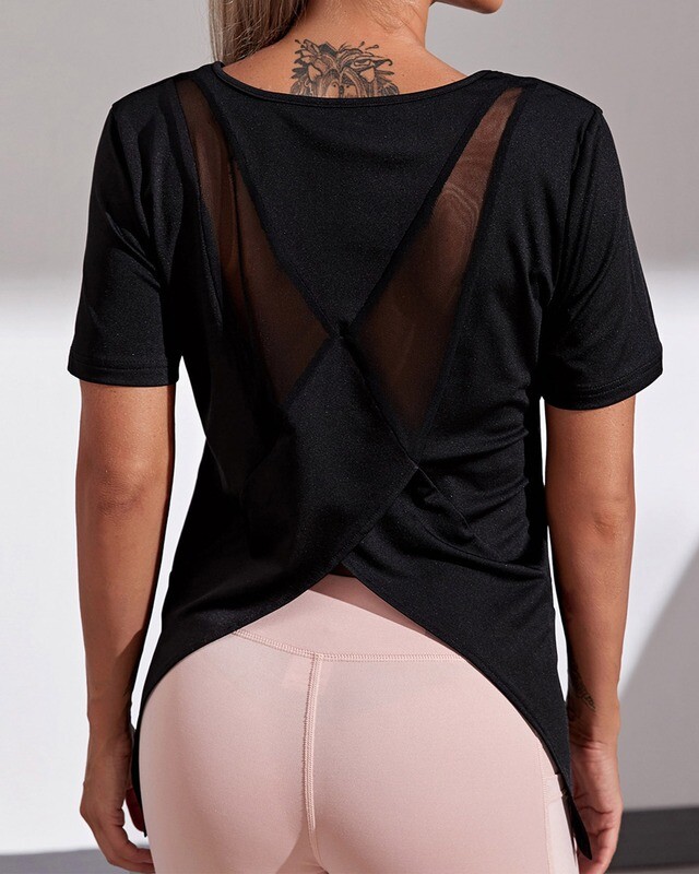 Contrast Mesh Asymmetrical Sports Tee