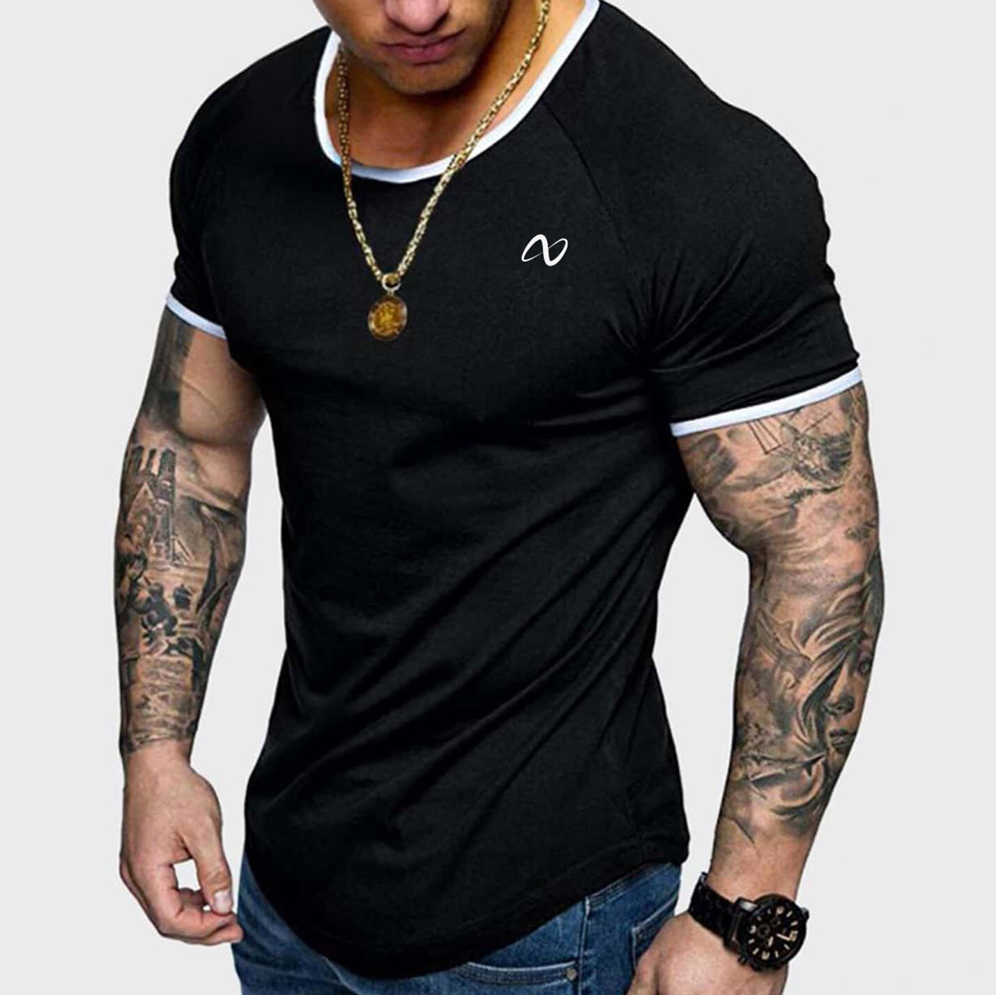 Guys Contrast Binding Raglan Sleeve Tee