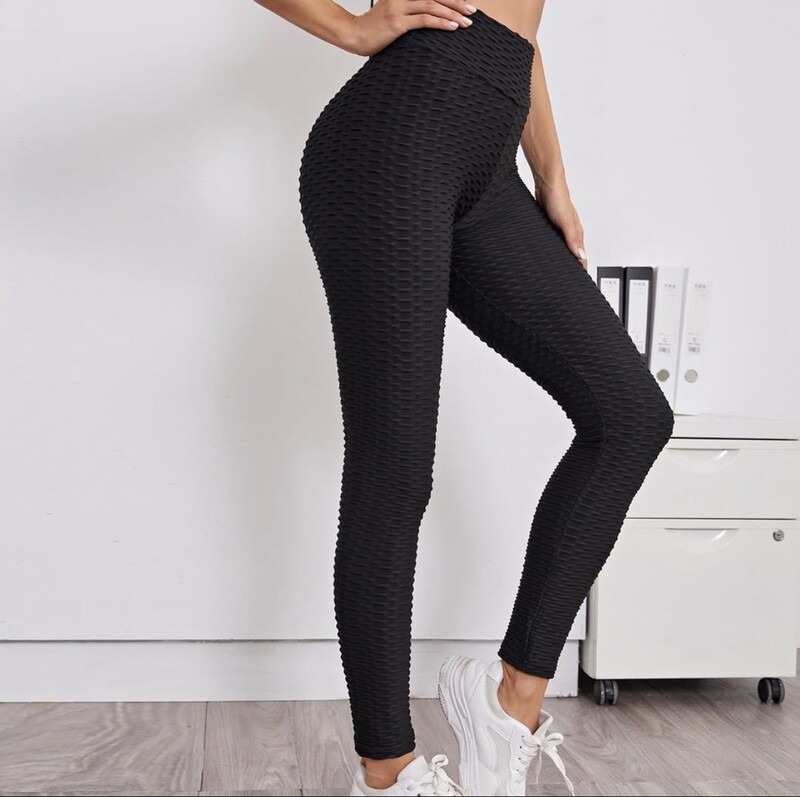 Solid Textured High Waist Sports Leggings