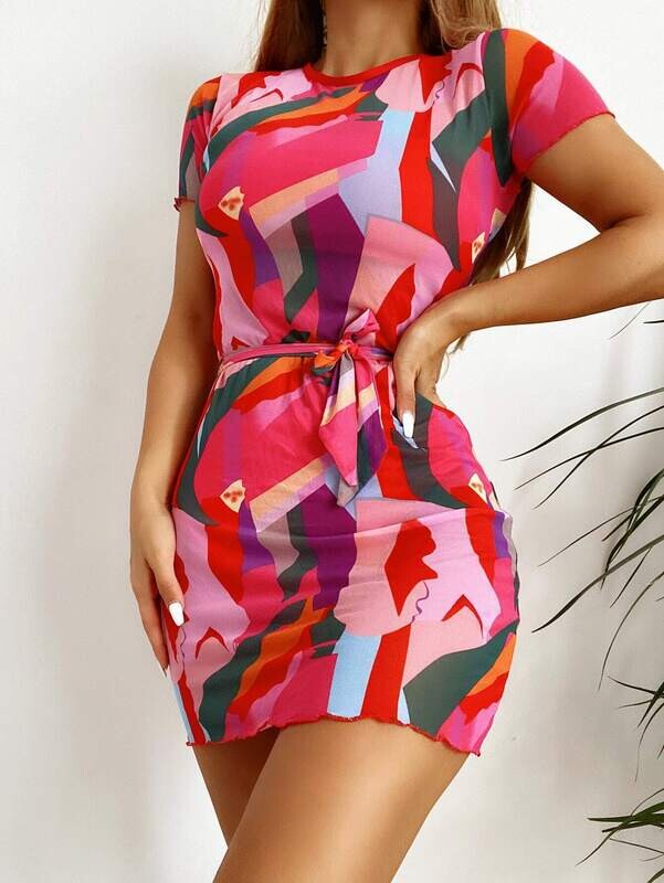 Three Piece Graphic Bikini &amp; Belted Cover Up