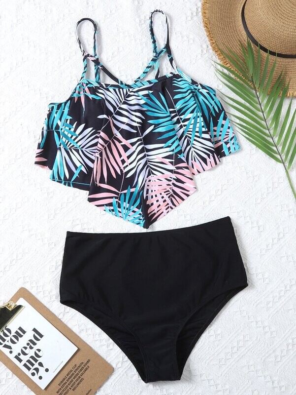 Two Piece Leaf Print Hanky Hem Bikini