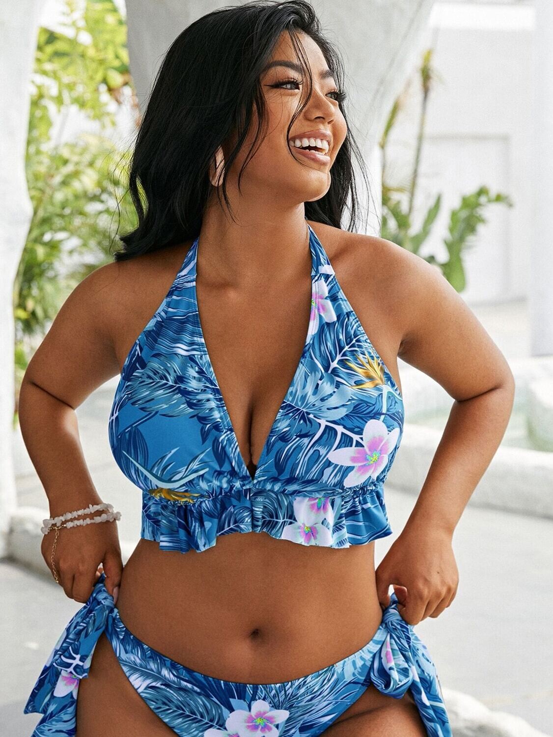 Two Piece Plus Floral &amp; Tropical Halter Bikini Top