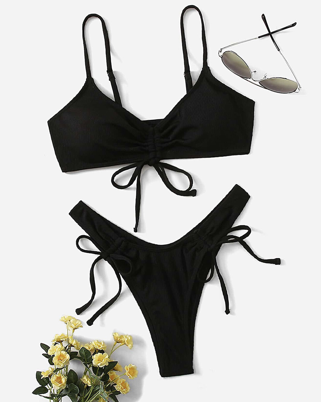 Two piece Drawstring Front High Cut Bikini