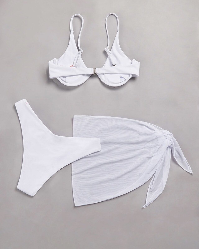 Three piece Solid Bikini With Beach Skirt