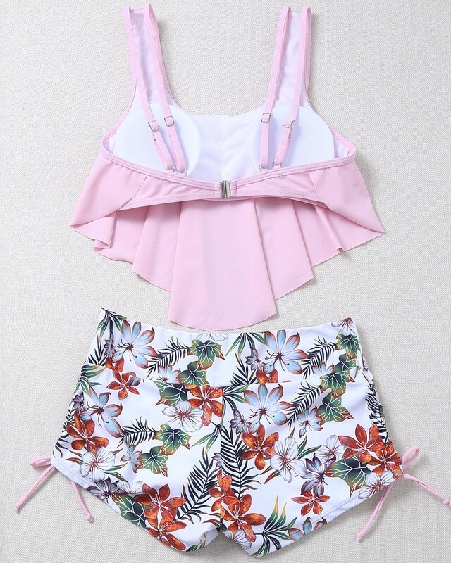 Two piece Tropical Hanky Hem Shorts Bikini