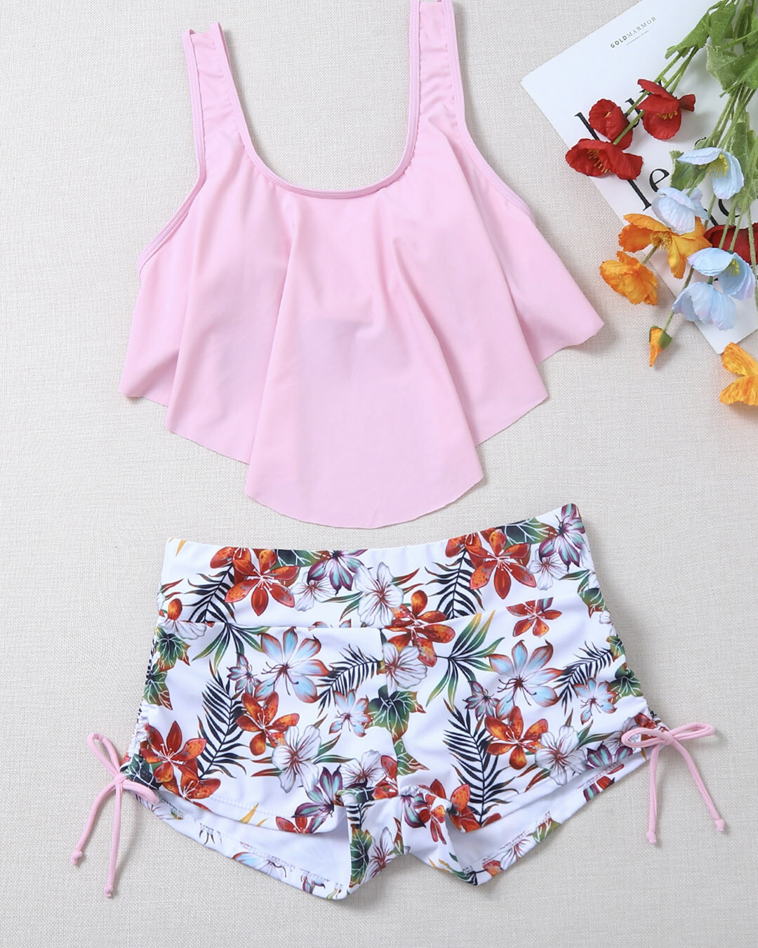 Two piece Tropical Hanky Hem Shorts Bikini