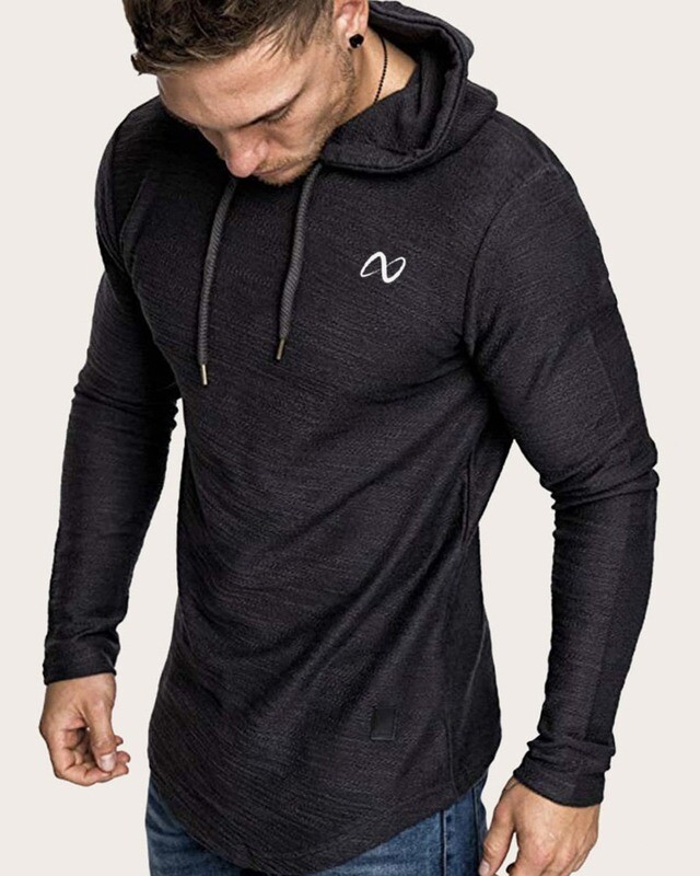 Guys Curved Hem Drawstring Hooded Sweatshirt