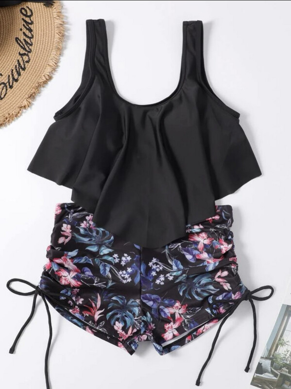 2 piece Tropical Random Print Hanky Hem Swimsuit