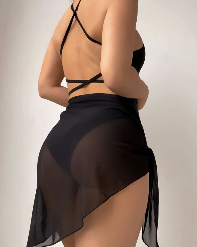 One piece Solid Backless One Swimsuit With Beach Skirt