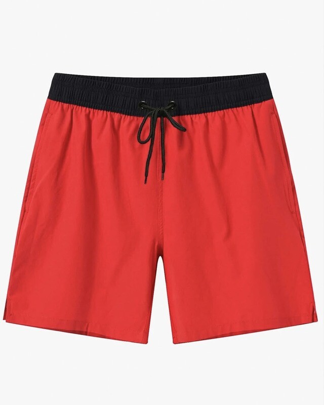 Men Drawstring Waist Slant Pocket Swim Trunks