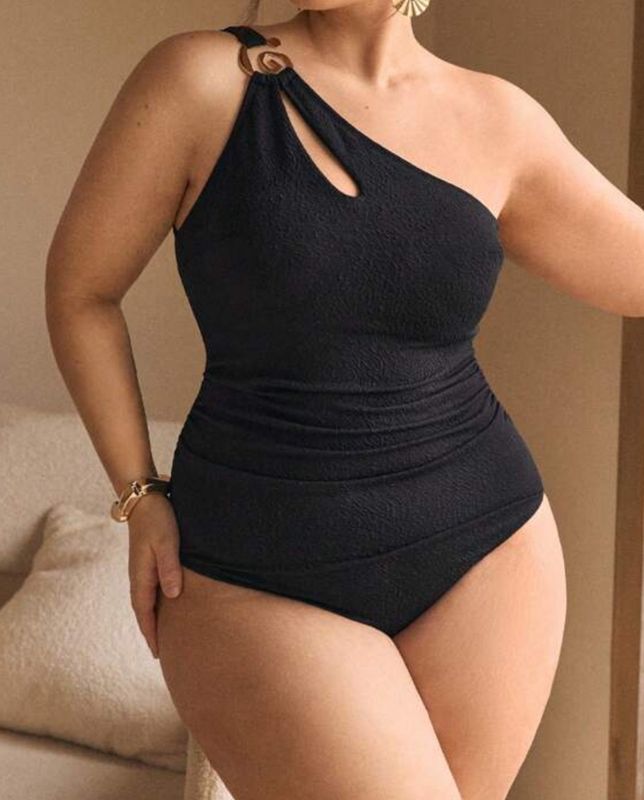 Plus Size Solid Black Halter One-Piece Swimsuit &amp; Beachwear