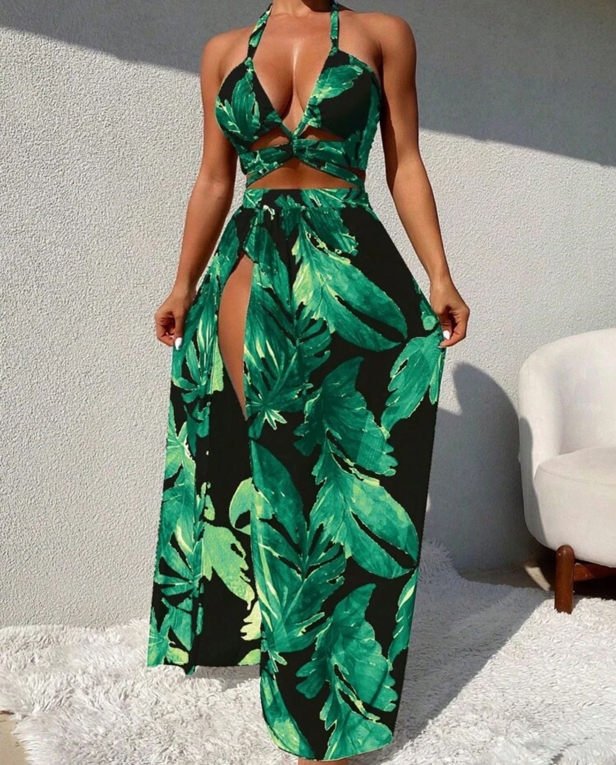 3pcs Women Bikini Set, Random Print Summer