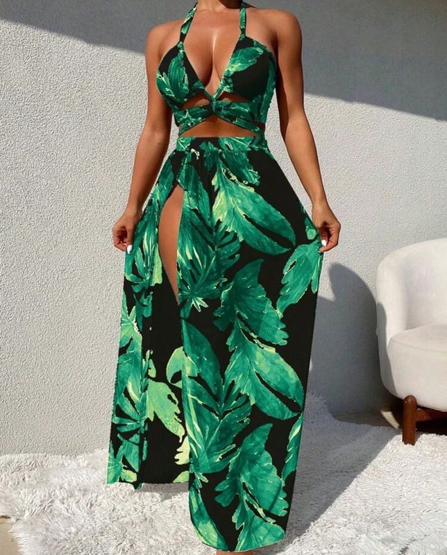 3pcs Women Bikini Set, Random Print Summer