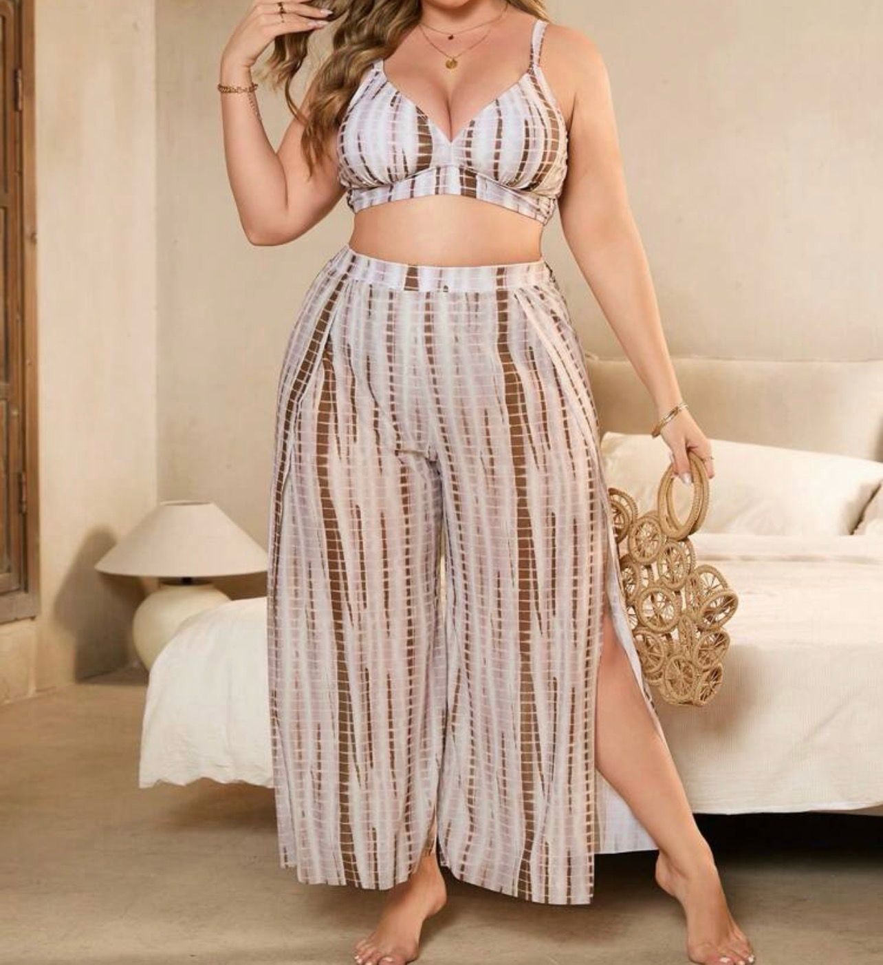 3 Pieces Plus Size Random Tie Dye Bikini Set With Pants