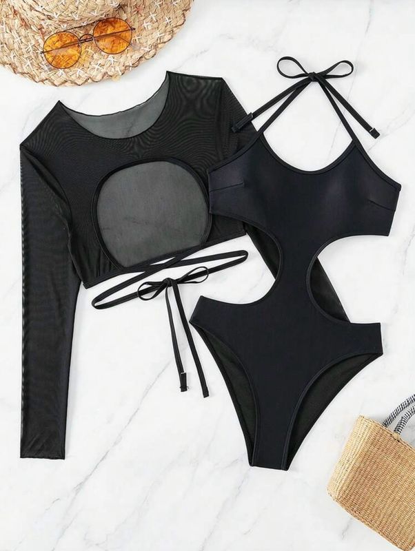 2 Piece Women's Halter-Neck Hollow Out, High Waist Swimsuit
