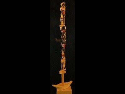 Thunderbird, Fisherman, Orca Talking Stick with a Canoe Base