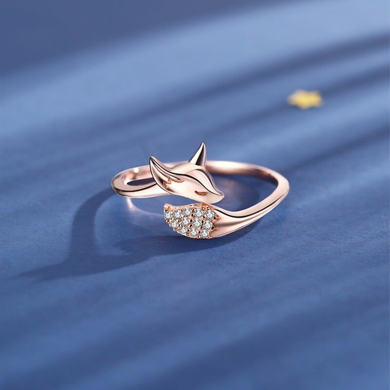 New Cute Rose Gold Fox Ring Shaped Animal Micro Diamond Ring Gift Ring Female Factory Direct Sales
