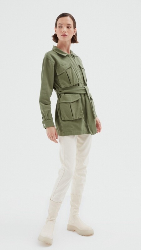 Belted Denim jacket -khaki