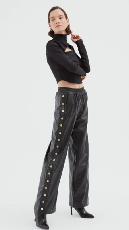 Black leather pant with gold pins
