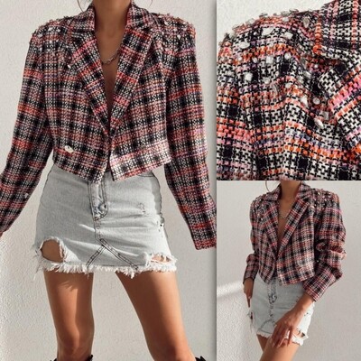 cropped Multi Color tweed blazer