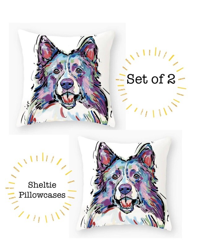 Set of 2 Sheltie Dog Throw Pillowcases