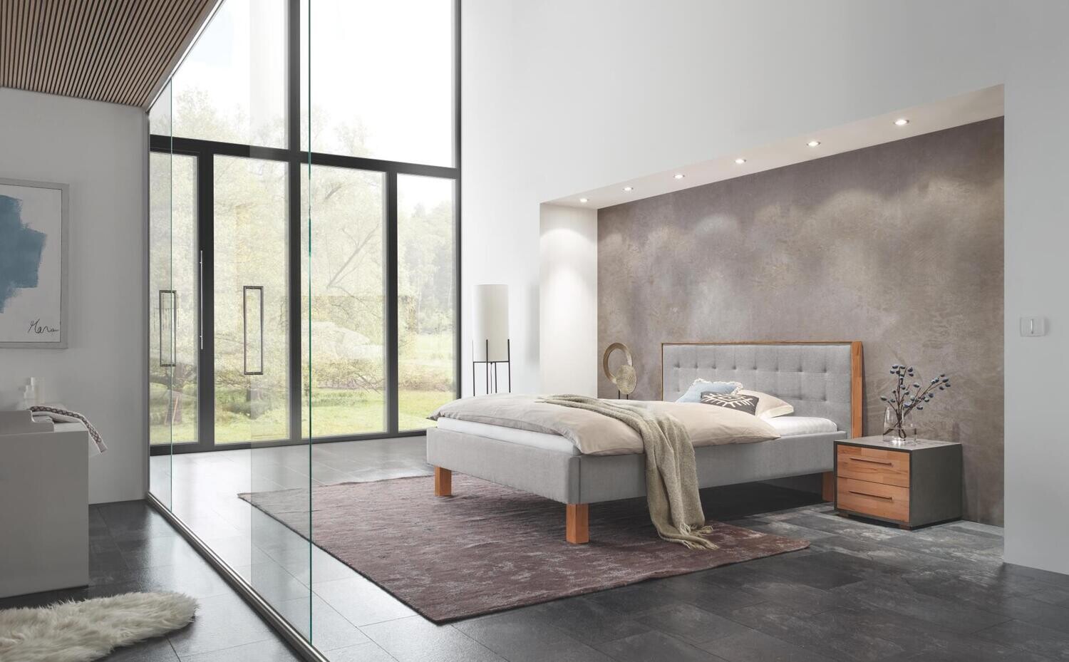 Lit NOAH Dream-line pronto, Bois: 80 - Hêtre Coeur-Rouge FSC, huilé, Tissu: 335 - Grey polyester
