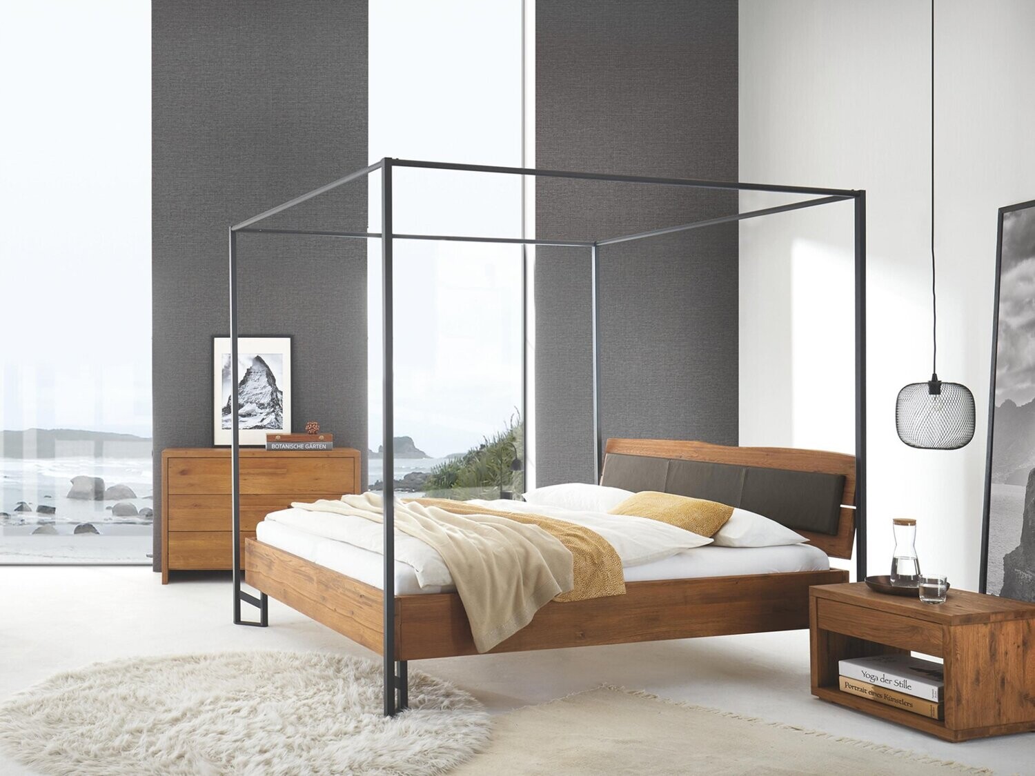 Bett Oak-Wild CADRO-23, füsse CIELO, Kopfteil Naturo-L