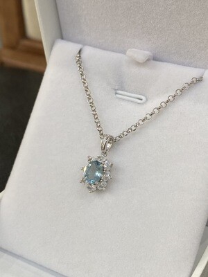 Collana Acquamarina Naturale e Brillanti Sintetici - Argento 925
