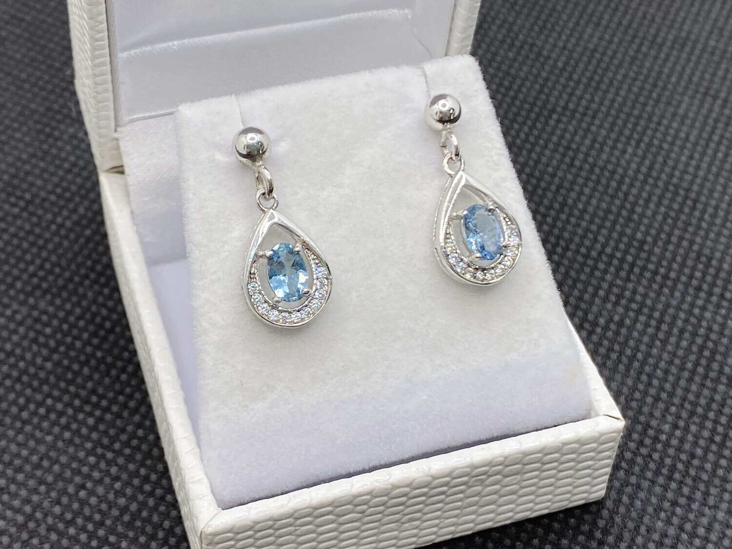 Orecchini Goccia Pendenti Acquamarina Naturale - Argento 925
