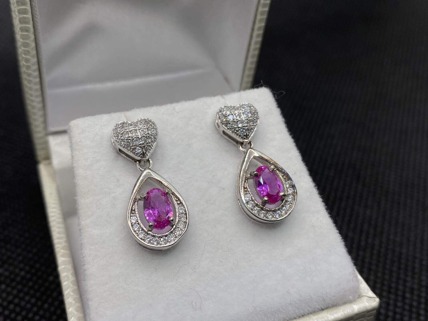 Orecchini Zaffiro Rosa Sintetico - Argento 925
