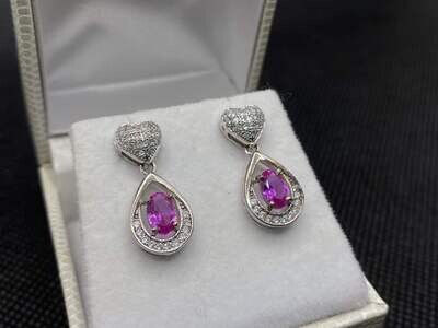Orecchini Zaffiro Rosa Sintetico - Argento 925