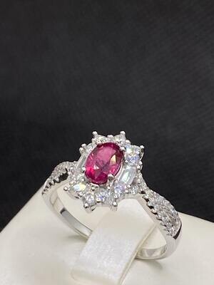 Anello Rubino Argento e Zirconi
